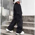 thumbnail image 5 of WhouRiu Girls Casual Cargo Pants Solid Color Elastic Waist Baggy Wide Leg Pants Kids Comfortable Daily Trousers With Pockets,11-12 Years, 5 of 5