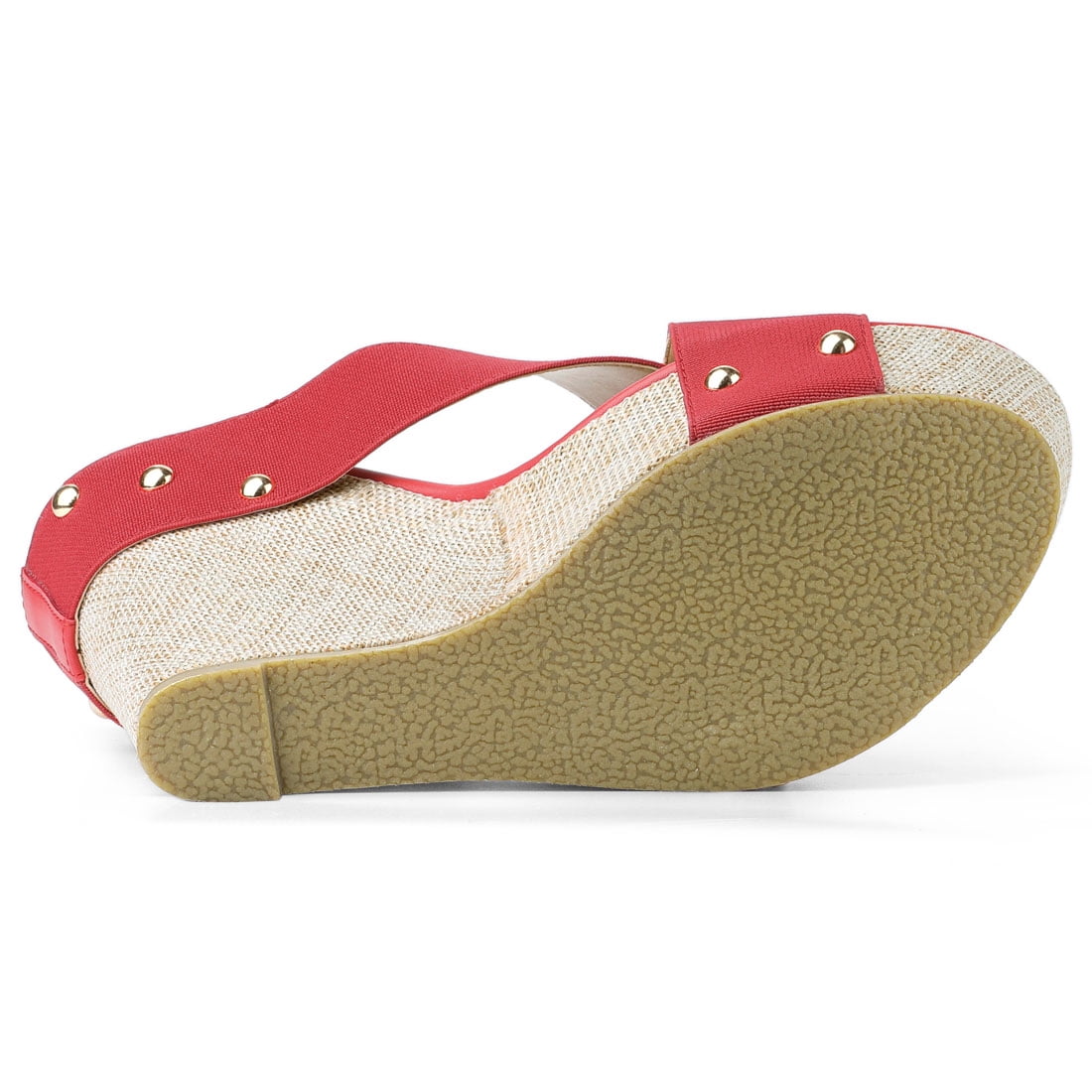 DARING DIVA Women's Stylish Open Toe Linen Platform Slide Wedge Sandals Red 9