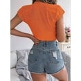 thumbnail image 4 of Womens Cable Knit Crop Cap Sleeve Crew Neck Slim Fit Solid Color Stretchy Summer Short Sleeve Sweater Orange Color XL, 4 of 8