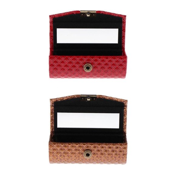 2pcs PU Leather Lipstick Case Holder Storage Box with Mirror Red and Brown Sunnimix Estuche de pintalabios con espejo