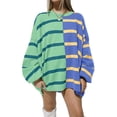 thumbnail image 2 of Siilsaa Girls Oversized Sweatshirt Striped Color Block Long Sleeve Crewneck Kids Cute Pullover Shirt Tops Green,XXL, 2 of 5