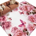 thumbnail image 2 of Pink Roses 5'x7' Area Rug, Spring Floral Elegant Pastoral Butterfly Washable Non-Slip Soft Rugs, Low-Pile Large Carpet for Living Room Bedroom Dining Room, Non-Shedding Accent Rug, 2 of 9