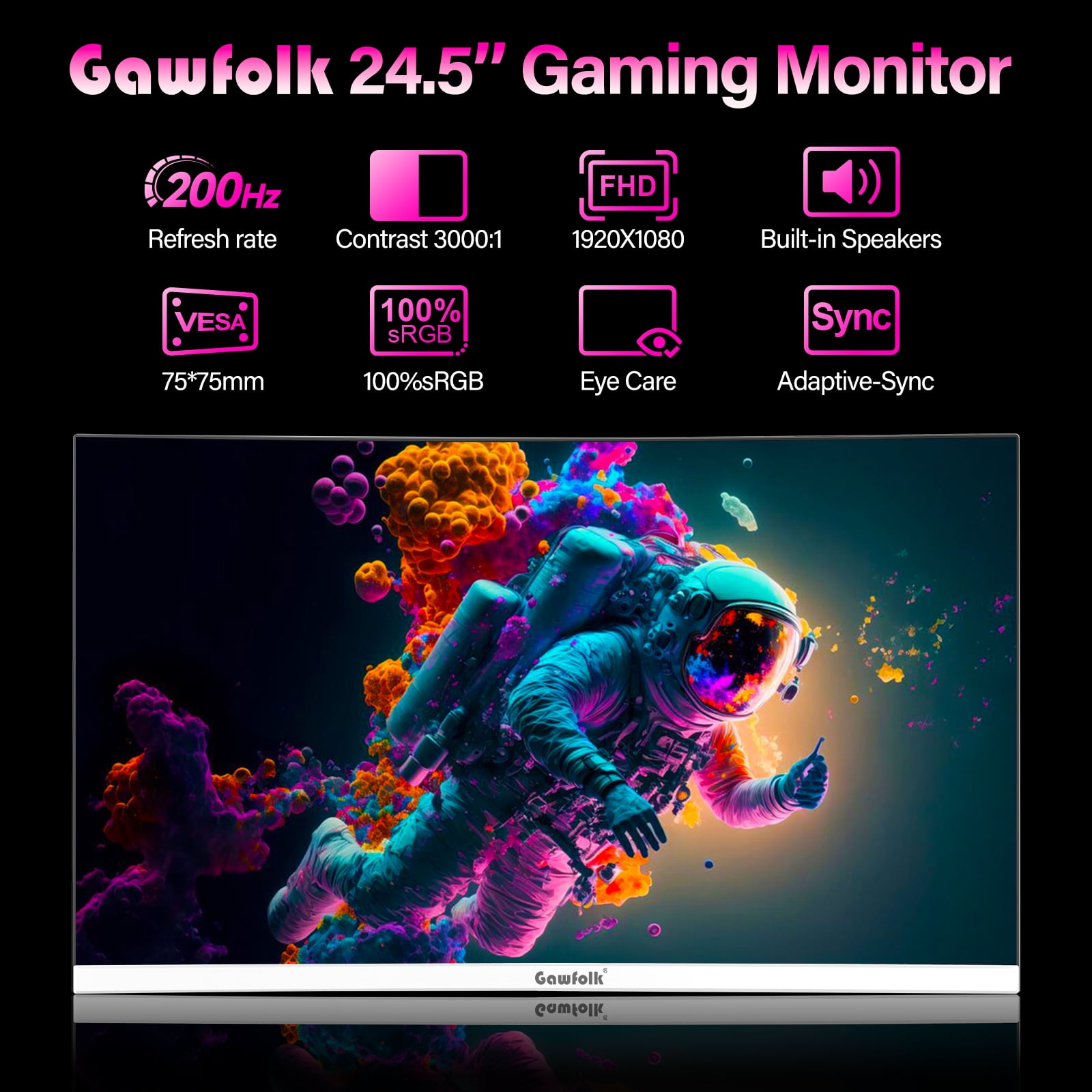 Gawfolk 24.5" 200Hz Gaming Monitor FHD 1080P, IPS,Sleek White Design with Built-in Speakers