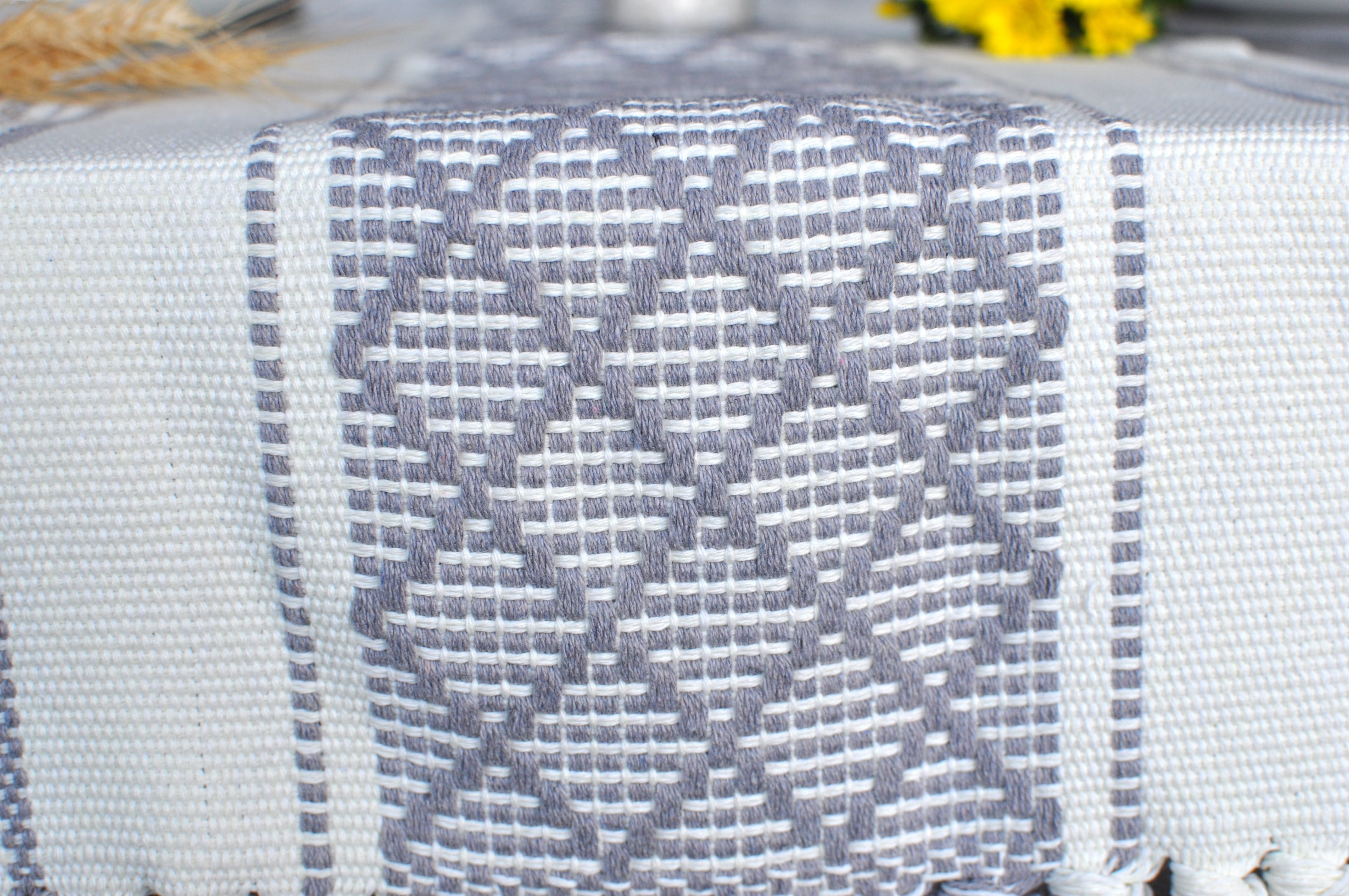 Small Coffee Table Runner with Tassels 14x48 Inches, Grey & Off White | Cotton Woven Washable Boho Dresser Scarf for Bedroom | Farmhouse Console Tabletop Centerpiece Boho Decorations