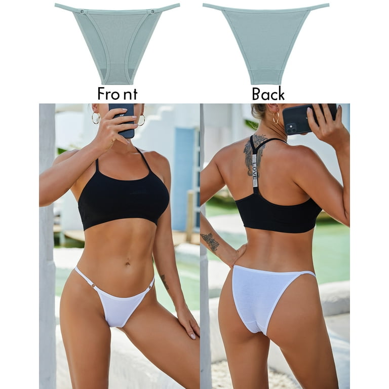 Finetoo 6 Pack String Underwear for Women Cheeky High Cut Hipster Stretch  Comfortable Low Rise Cotton Bikini Panties S-XL