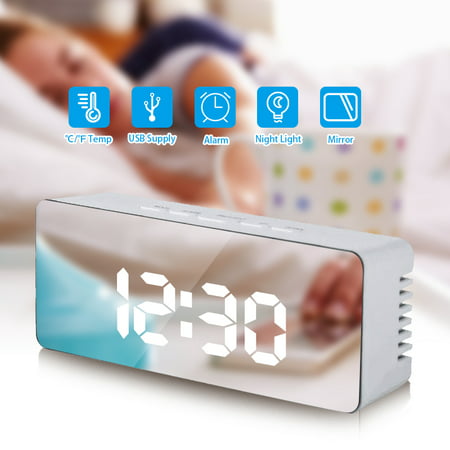 Digital Clock Mirror Alarm Clock LED Display Best Clock with Dimmer, Snooze, Temperature, Night Mode Function for Home Office Daily Life, Travel and Heavy Sleep, Kids, Youths,