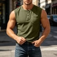 thumbnail image 4 of Eltusu Men's Tank Tops with Pockets, Button Basic Sleeveless Crew Neck Muscle Shirts Army Green Size 2XL, 4 of 7