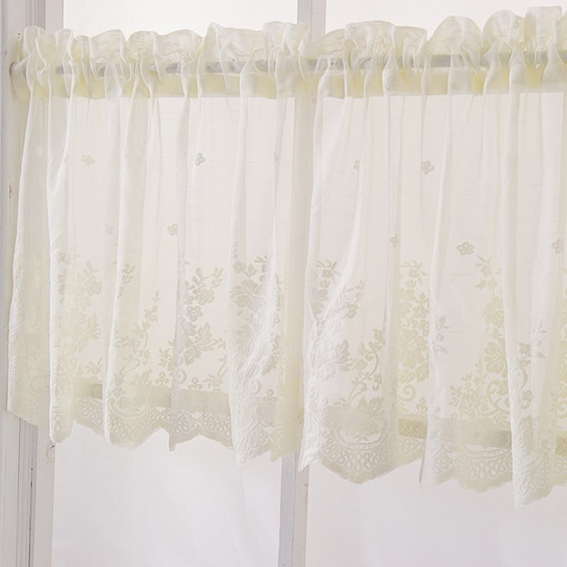 Embroidered Floral Curtain Kitchen Cafe Lace Window Sheer Valance Short Panel 
