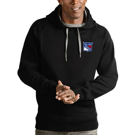 Men's Antigua Black New York Rangers Victory Pullover Hoodie