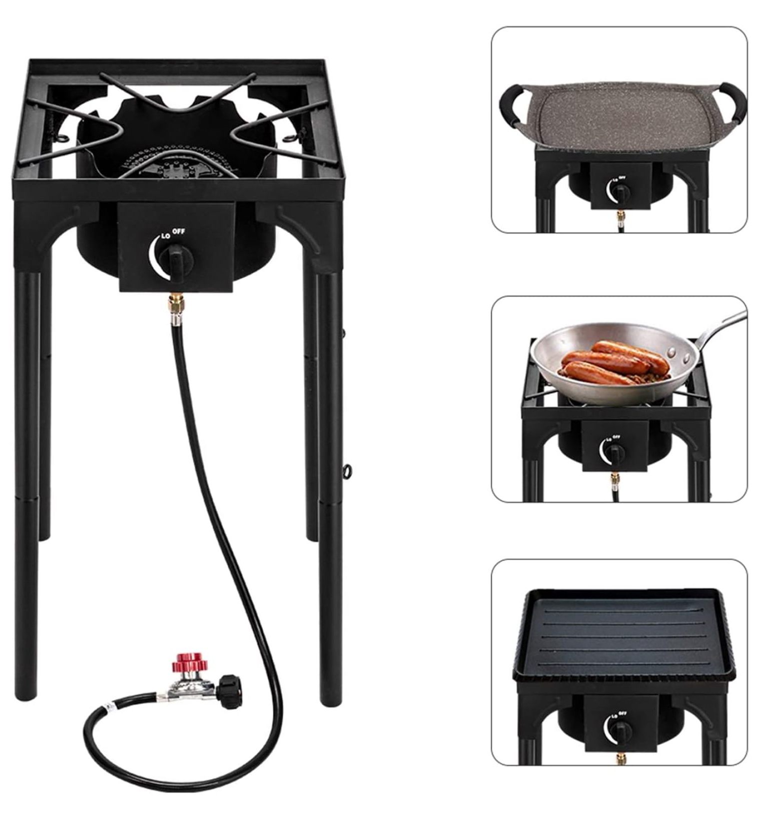 TiaGOC 1 Burner Propane Gas Stove for Outdoor Cooking, 75,000 BTU Camping Cooker with Removable Legs, Temperature Control Knobs for Backyard Cooking, BBQ, Baking and Frying(Single Burner)