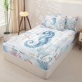 thumbnail image 2 of Homewish Kawaii Seahorse Zipper Full Size Comforter Sets with Fitted Sheet and 2 Pillowcases,Ocean Animal Colorful Coral Zipper Bedding Set For Boys Kids,Reversible,4 Pieces, 2 of 7