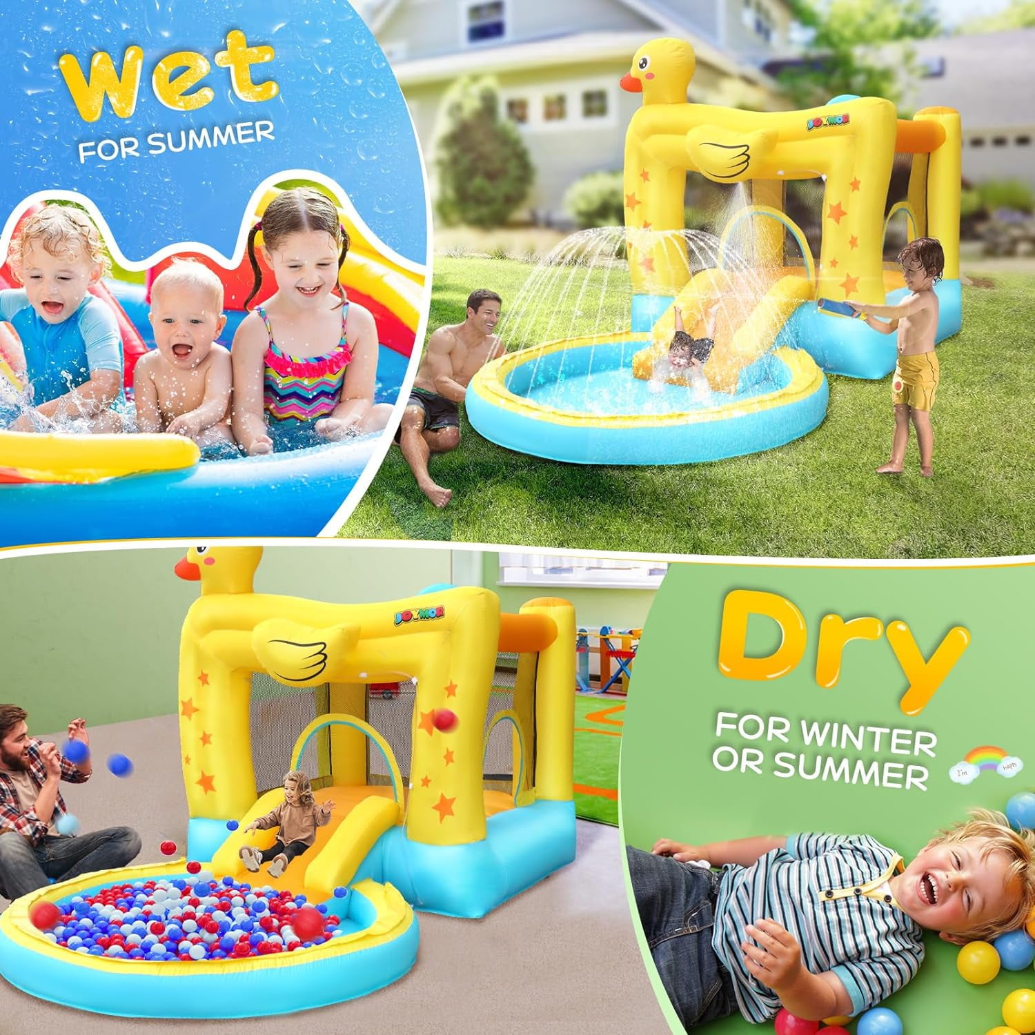 JOYMOR Duckling Bounce House Water Slide for Kids 3 to 8 Years, 250 lb Max Load, 5 Pieces