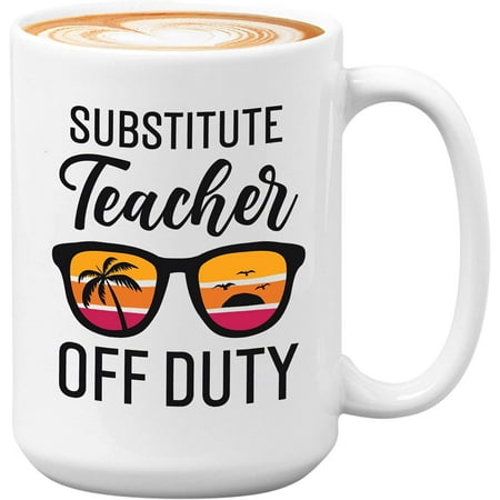 

Teacher Summer Coffee Mug-Music Teacher Off Duty-Last Day Of school Retro Tropical Vacation Tutor Sing Piano Guitar Notes-Substitute Teacher 11 Oz