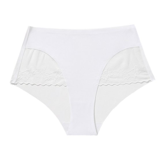 Ozmmyan Womens High Waisted Seamless Plus Size Panties Lace Trim Breathable Stretch Briefs Underwear