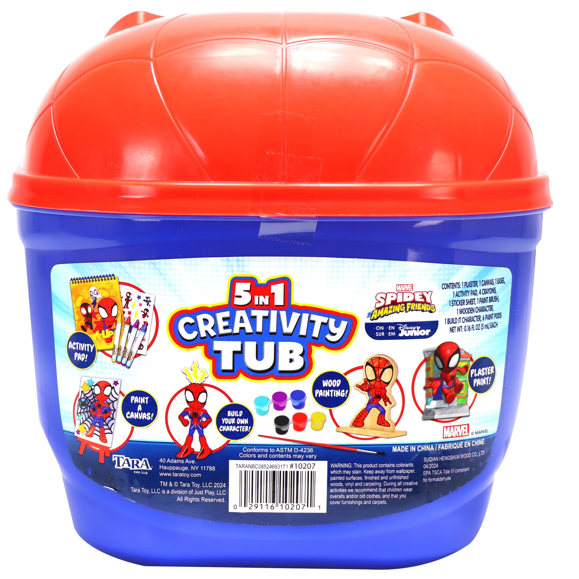Tara Toy: 5-In-1: Creativity Tub - Spidey & His Amazing Friends - Build A Marvel Character, Canvas-Wood-Plaster Painting, Activity Pad, Kids Ages 3+