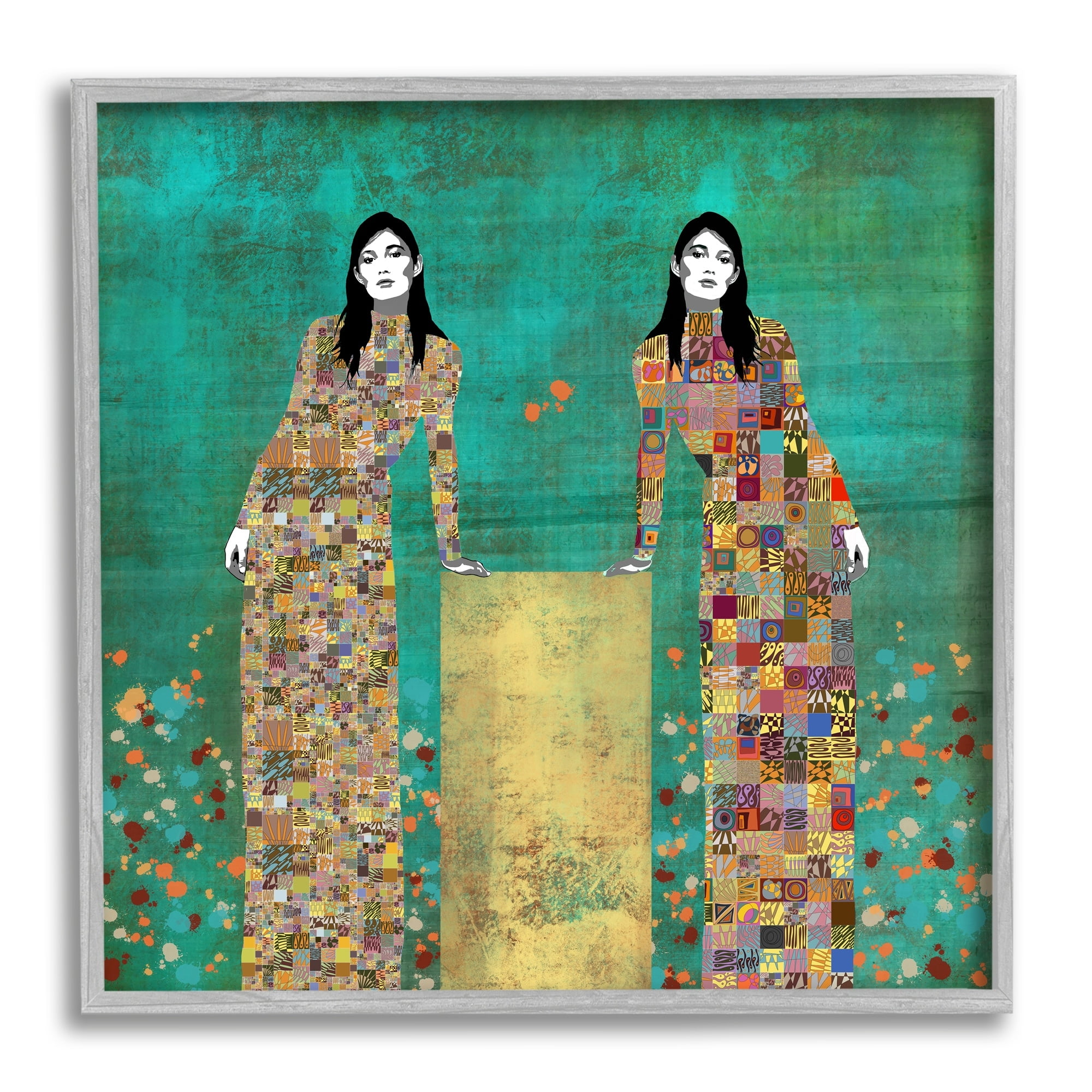 Stupell Industries Twin Women Leaning Modern Abstract Portrait Mosaic Pattern, 12 x 12,Design by Jose Cacho