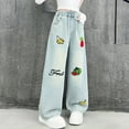 thumbnail image 6 of Eltusu Girls Jeans, Relaxed Fit Wide Leg Elastic Waist Printed Denim Pants Blue Size 14-16 T, 6 of 7