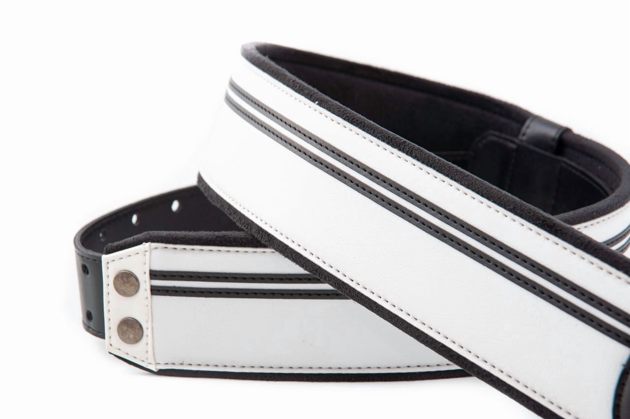 RightOn! Straps Mojo Race-60 B&W Vegan Guitar Strap – Black & White Racing Stripes