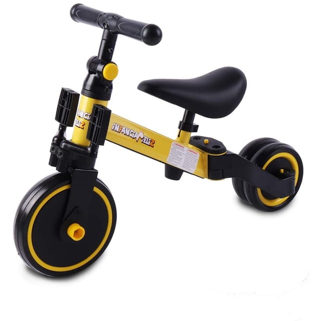 Triciclo Transformable En Bicicleta Entrenadora Amarilla 3 en 1 iNFANCiA FELiZ Triciclo Transformable En Bicicleta Entrenadora