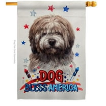 Breeze Decor H120233-BO Patriotic Brindle Tibetan Terrier Animals Dog 28 x 40 in. Double-Sided Decorative Vertical House Flag for Decoration Banner Garden Yard Gift