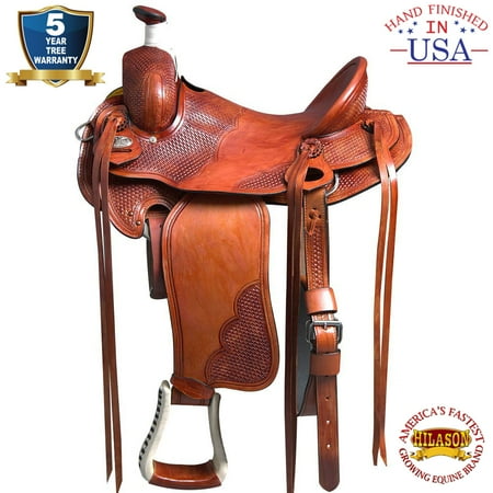 Leather Jumping Saddle - 15'' HILASON WESTERN LEATHER BIG KING WADE RANCH COWBOY ROPING SADDLE MAHOGANY