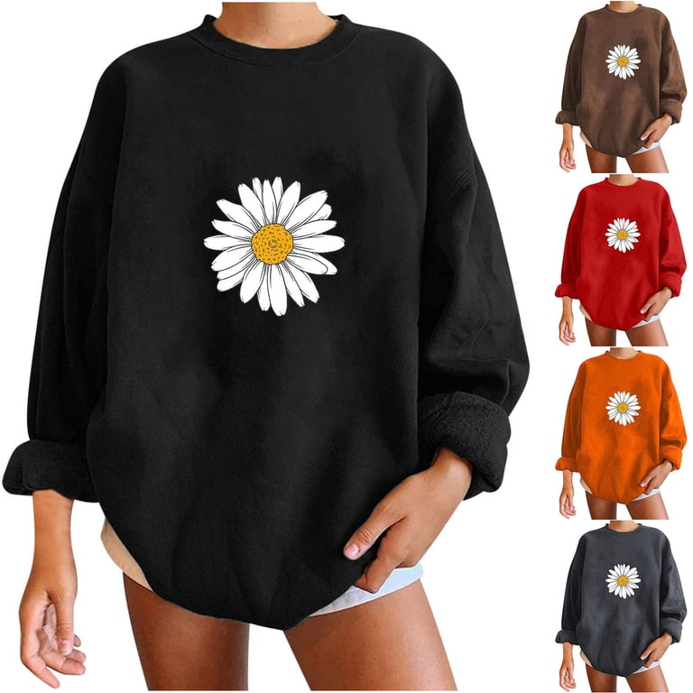 WREESH Women's Loose Fit Oversized Sweatshirt Fashion Daisy Flower