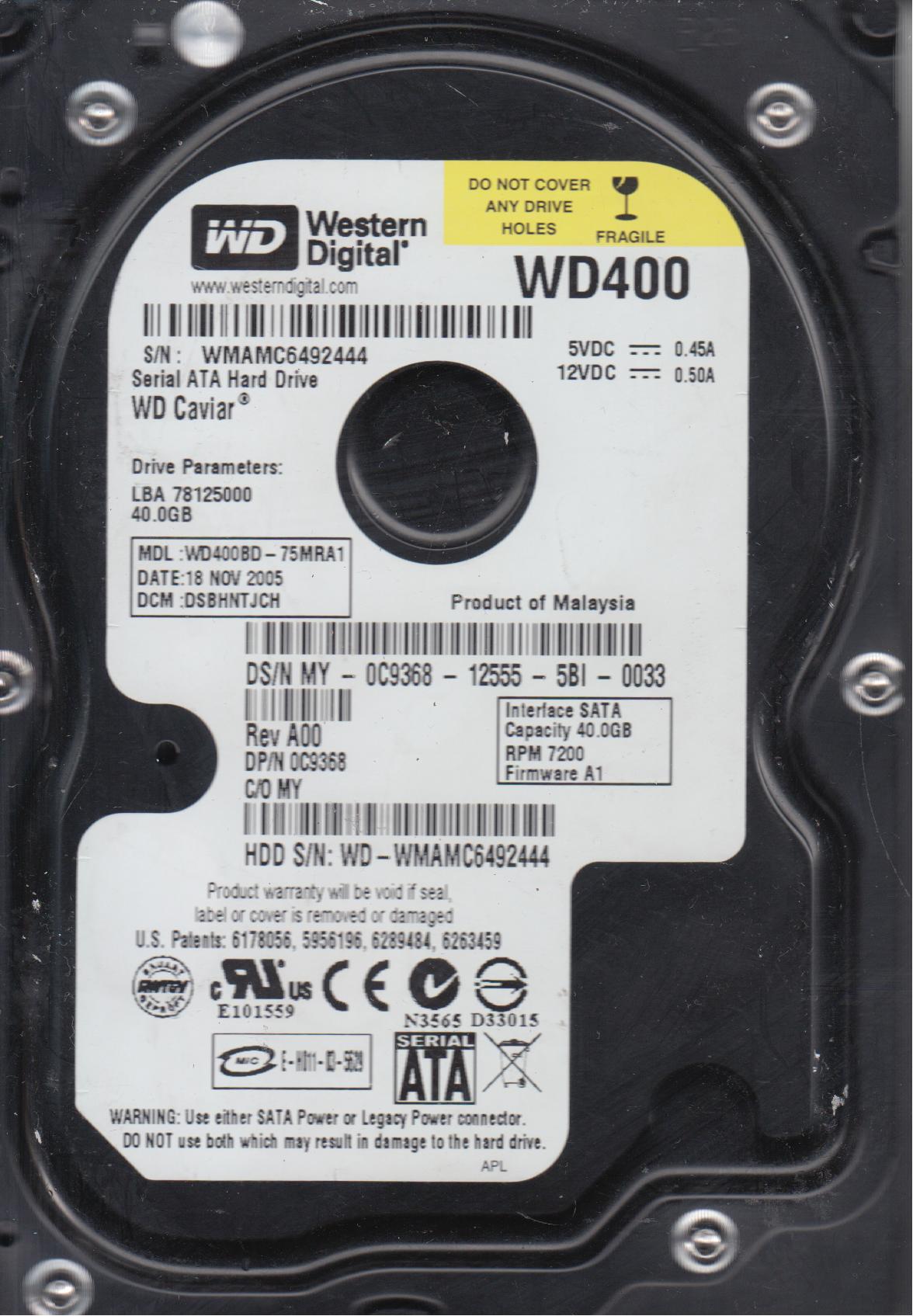 WD5001AALS-00L3B2, DCM HBNNNTJMB, Western Digital 500GB SATA 3.5