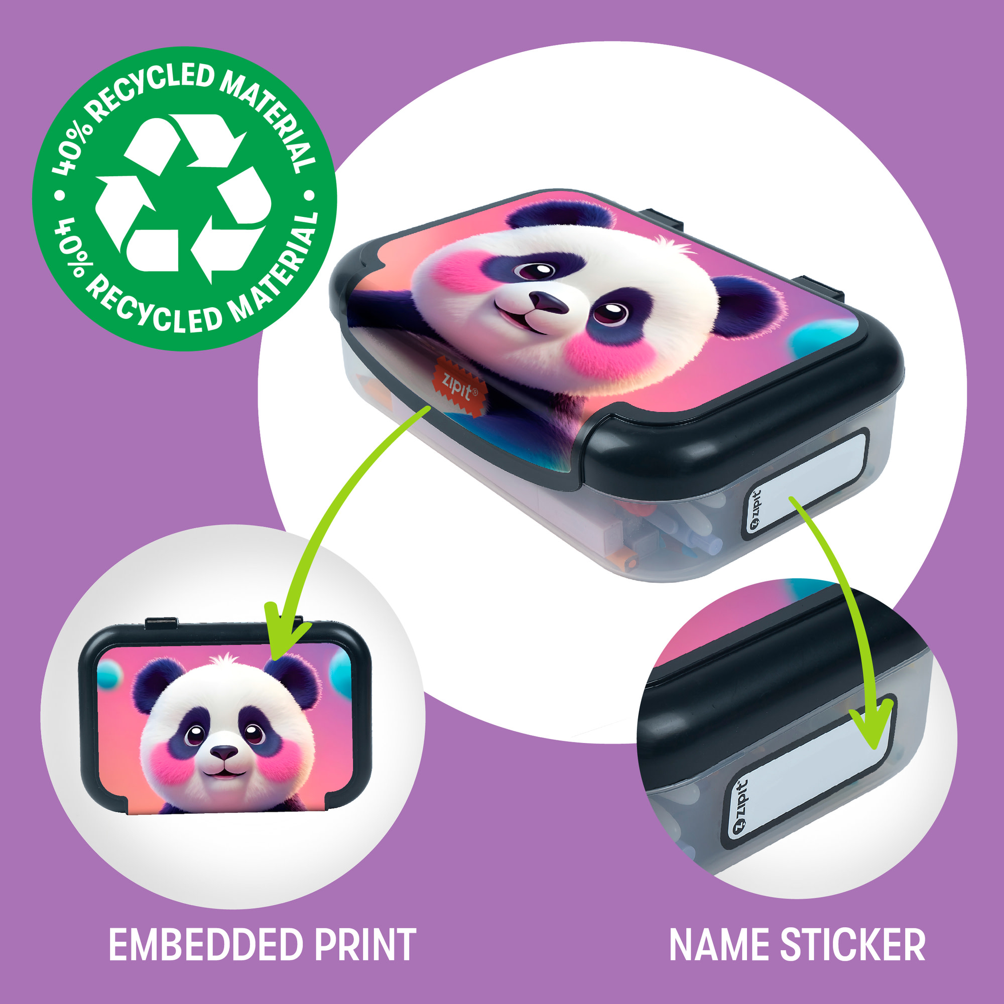 ZIPIT Recycled Plastic Pencil Box Blushing Panda, Large Capacity photo 2