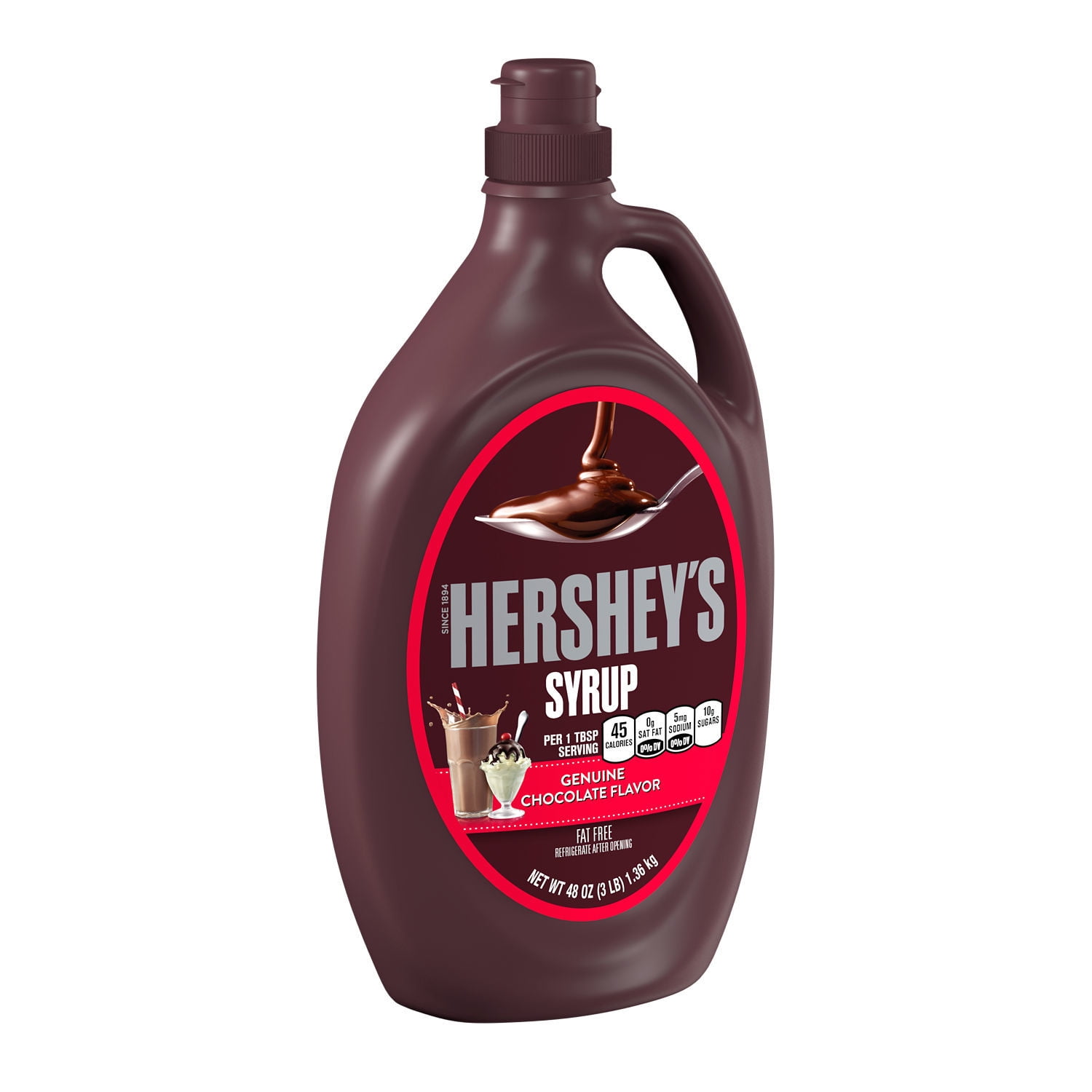 HERSHEY'S Genuine Chocolate Ingredient, Fat Free, Gluten Free Syrup Bulk Bottle, 48 oz