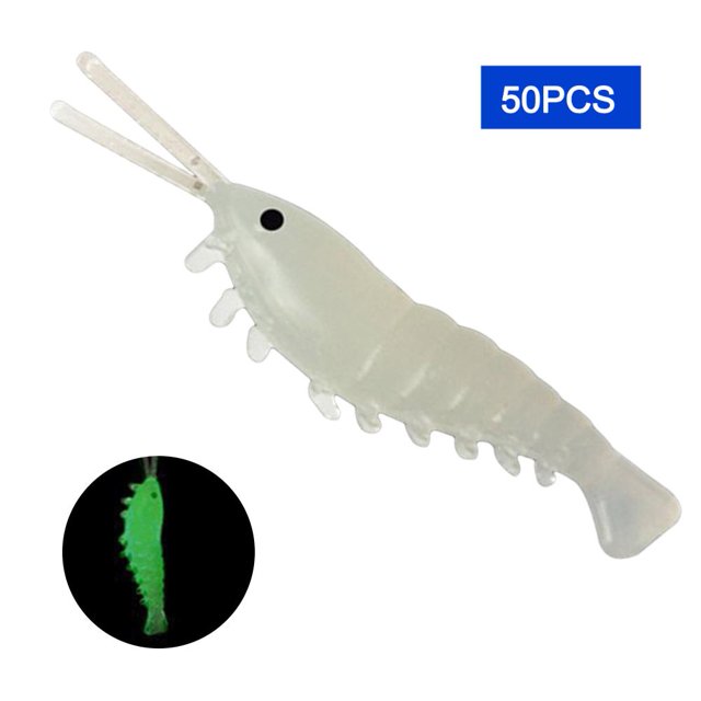 50 Uds. De señuelos de pesca de agua salada de 3,5 cm, camarones señuelo suave luminoso (blanco luminoso)