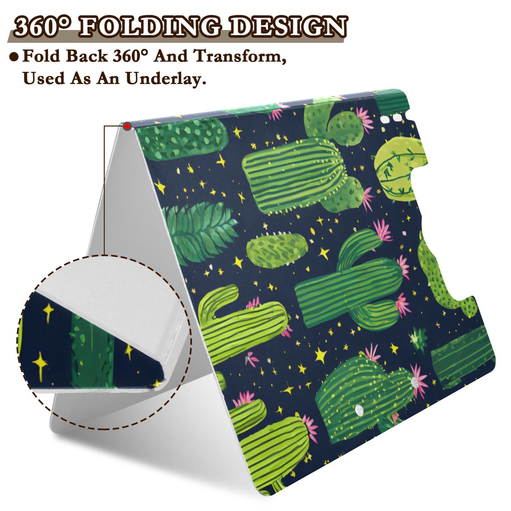 FORMRS A4 Clipboard Folder with Pen Holder Horizontal Foldable School Office Binder, Green Cactus Pattern