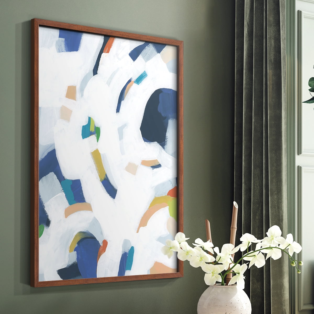 Bright Orbit II Framed Print in Brown Solid Wood Framed Print No Nail Hanging