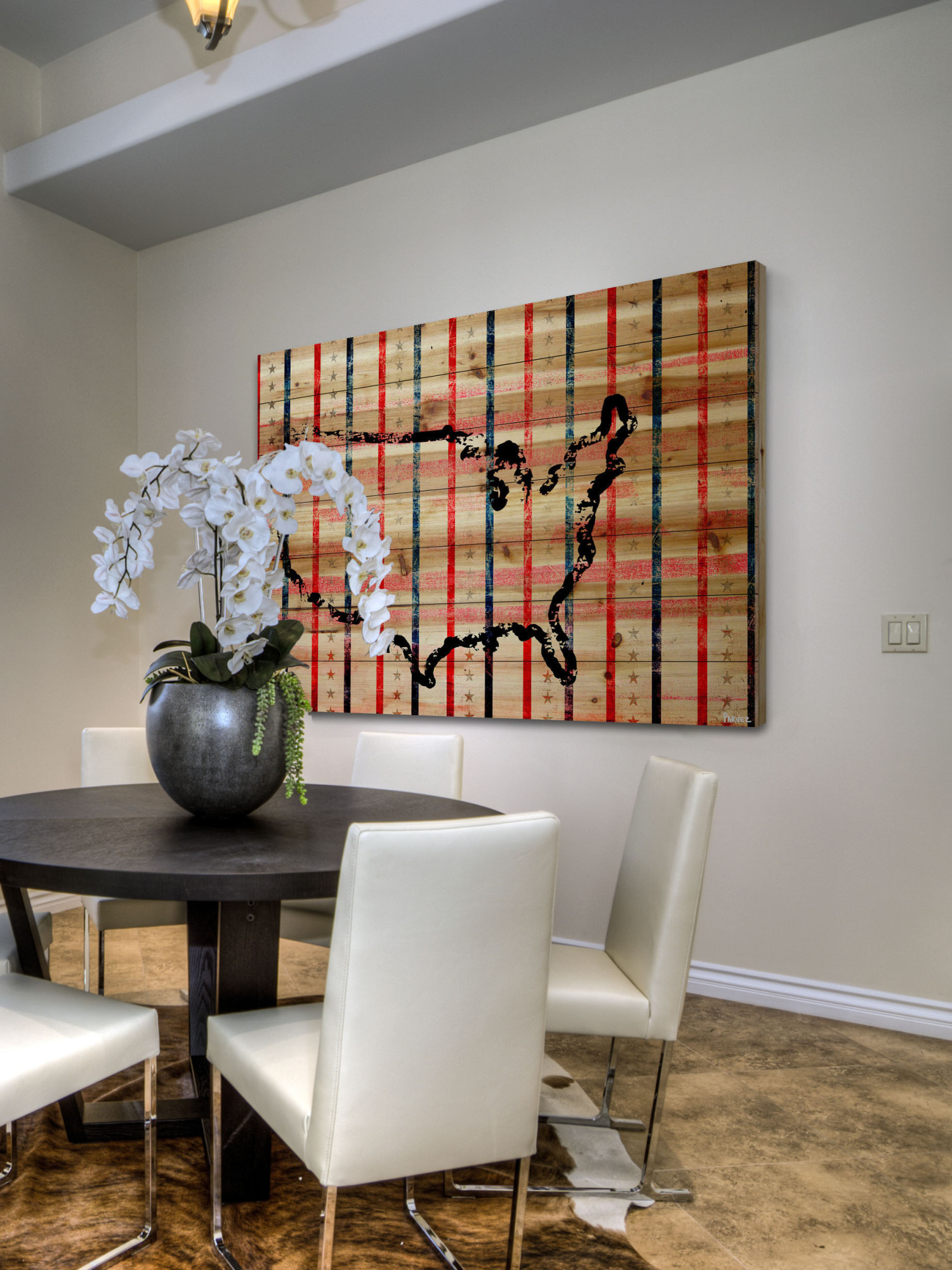 Parvez Michel Inc Parvez Taj - "USA Stripes" Print on Natural Pine Wood