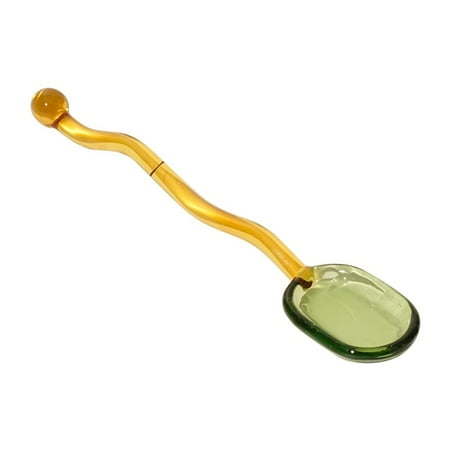 

Creative Glass Spoon Colored Transparent Coffee Dessert Milk Stirring Spoon Long Wave Handle Round Kitchen Tableware Stirrer Rod