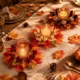 thumbnail image 5 of Fall Candle Ring Small Wreath Artificial Maple Leaves Pumpkin 10.2” for Thanksgiving Halloween Autumn Harvest Festival Farmhouse Table Decor Gift-A, 5 of 6