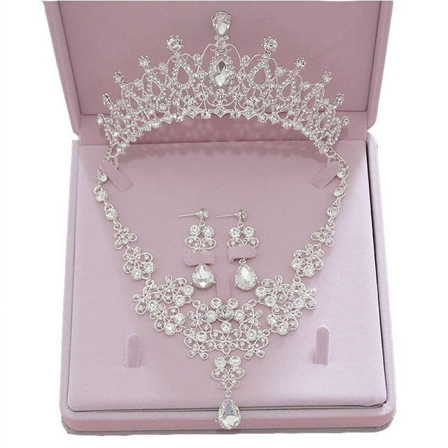 Juego de 3 tocados para novia, collar y corona, caja para accesorios de boda, accesorios para tocados de boda
