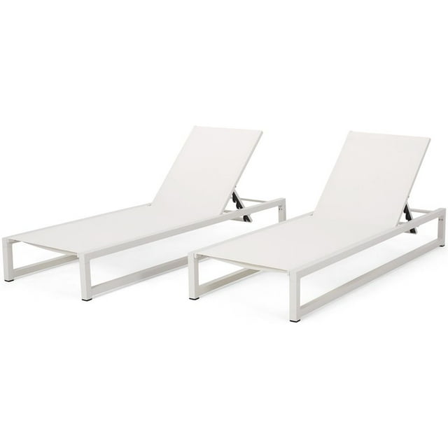 Noble House Modestea Chaise Longue Extérieure en Aluminium avec Siège en Maille (Ensemble de 2) Blanc