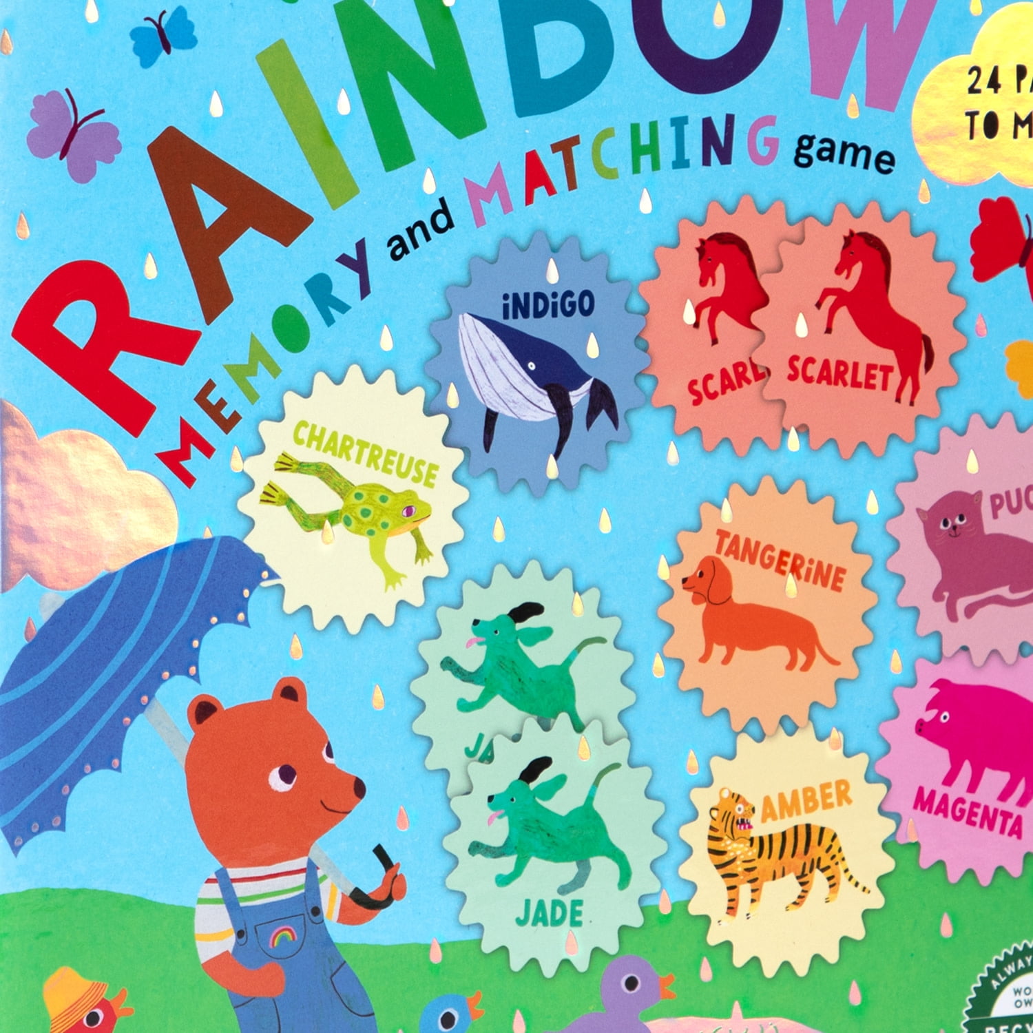 eeBoo: Rainbow Memory Matching Game - 24 Pairs To Memorize & Match, Colors & Animals, Encourages Recognition, Concentration Skills, Kids Ages 5+