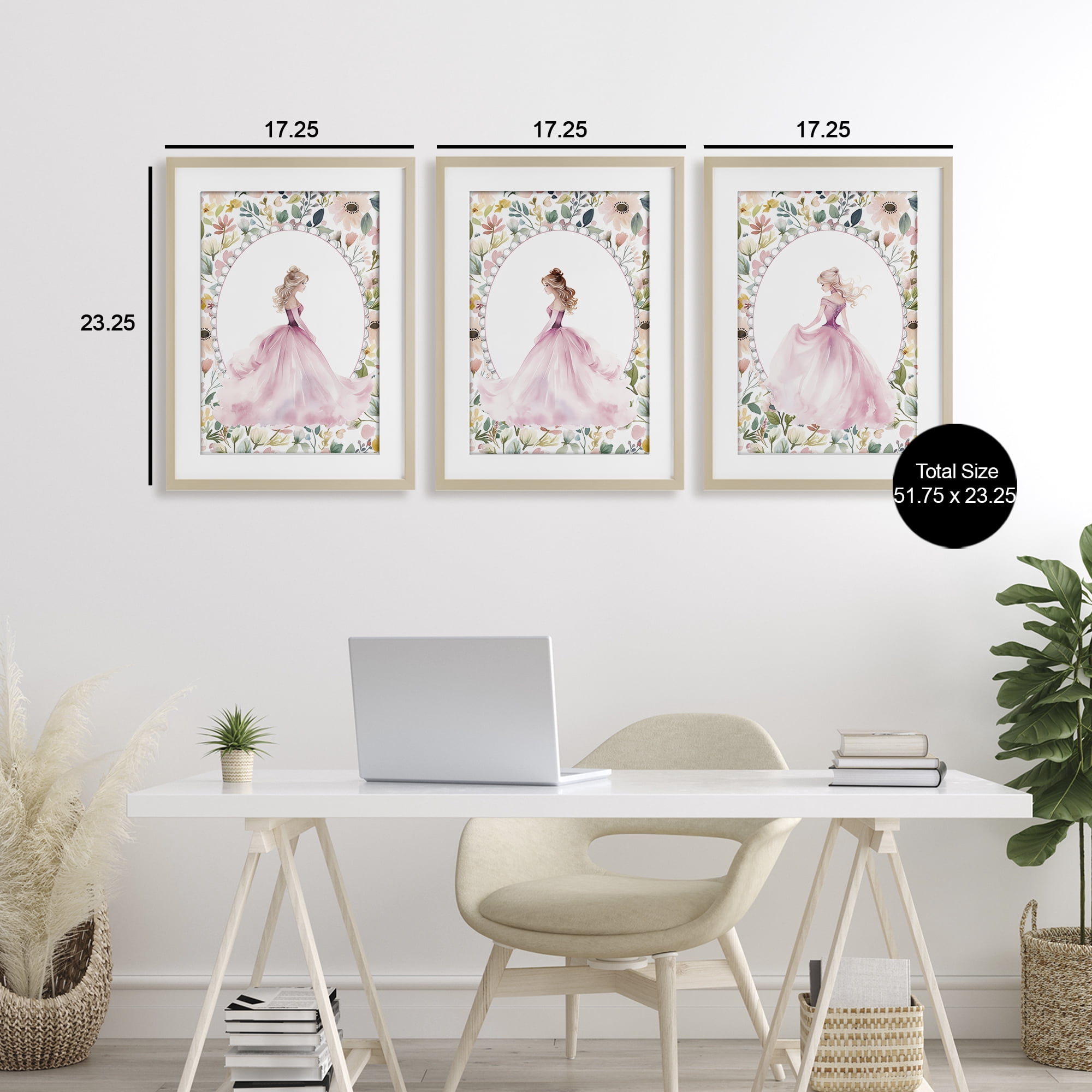 Stupell Industries Bordered Princess Love 3 Piece Birch Framed Print Under Glass Set, design by Christine Simpson Art