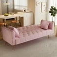 thumbnail image 4 of Aukfa Velvet Futon Convertible Sofa Bed, Upholstered Arm Couch for Home Office, 2 Pillows, Pink, 4 of 13