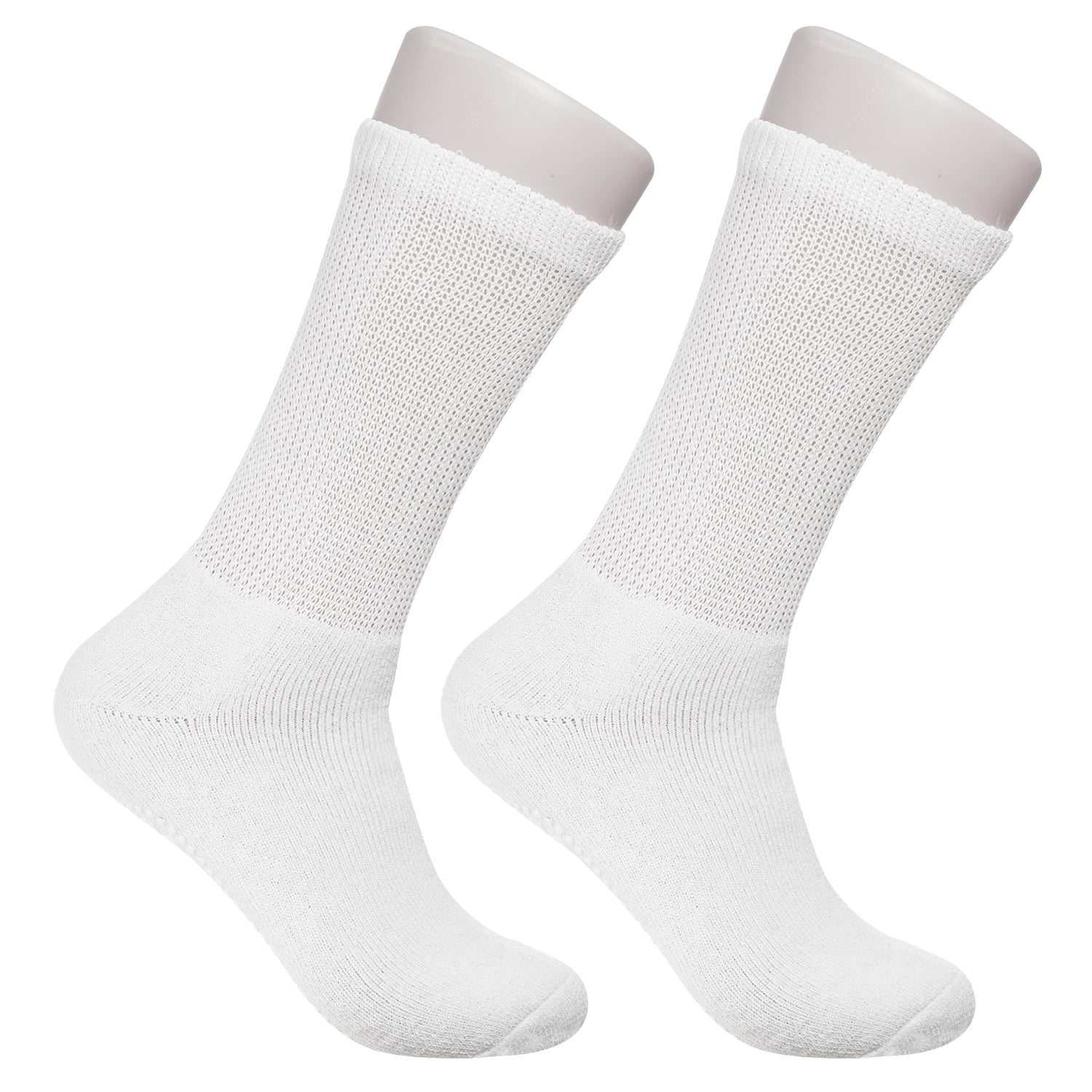 Diabetic Socks - Non Skid Hospital Loose Fitting Slipper Socks With Gripper Bottoms 2 Pack Savings - Gripper socks - Men's Size 13-15 (Skid 2 White)