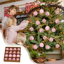 Fwttom Flocked Christmas Ball Ornaments Set of 16 - Soft Furry Xmas Tree Hanging Balls for Christmas Holiday Party Supplies, 2" Pink