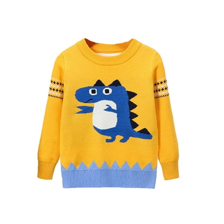 

QYZEU Youth S Boy Clothes Toddler Boys Girls Cartoon Dinasour Prints Sweater Long Sleeve Warm Knitted Pullover Knitwear Tops Sweater