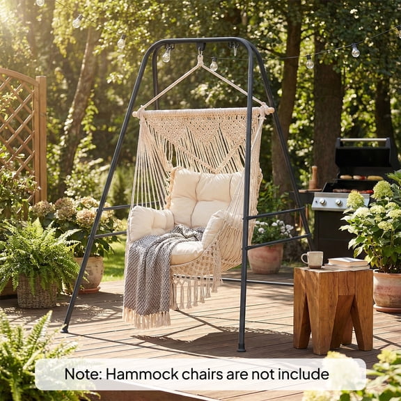 Outsunny Hammock Chair Stand, Heavy Duty Hanging Swing Chair with Anti-Slip Foot Pads, 2 Carabiners, Black