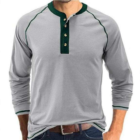 Men's long-sleeved shirt, casual button-down T-shirt, cotton lightweight T-shirt, fashionable pullover