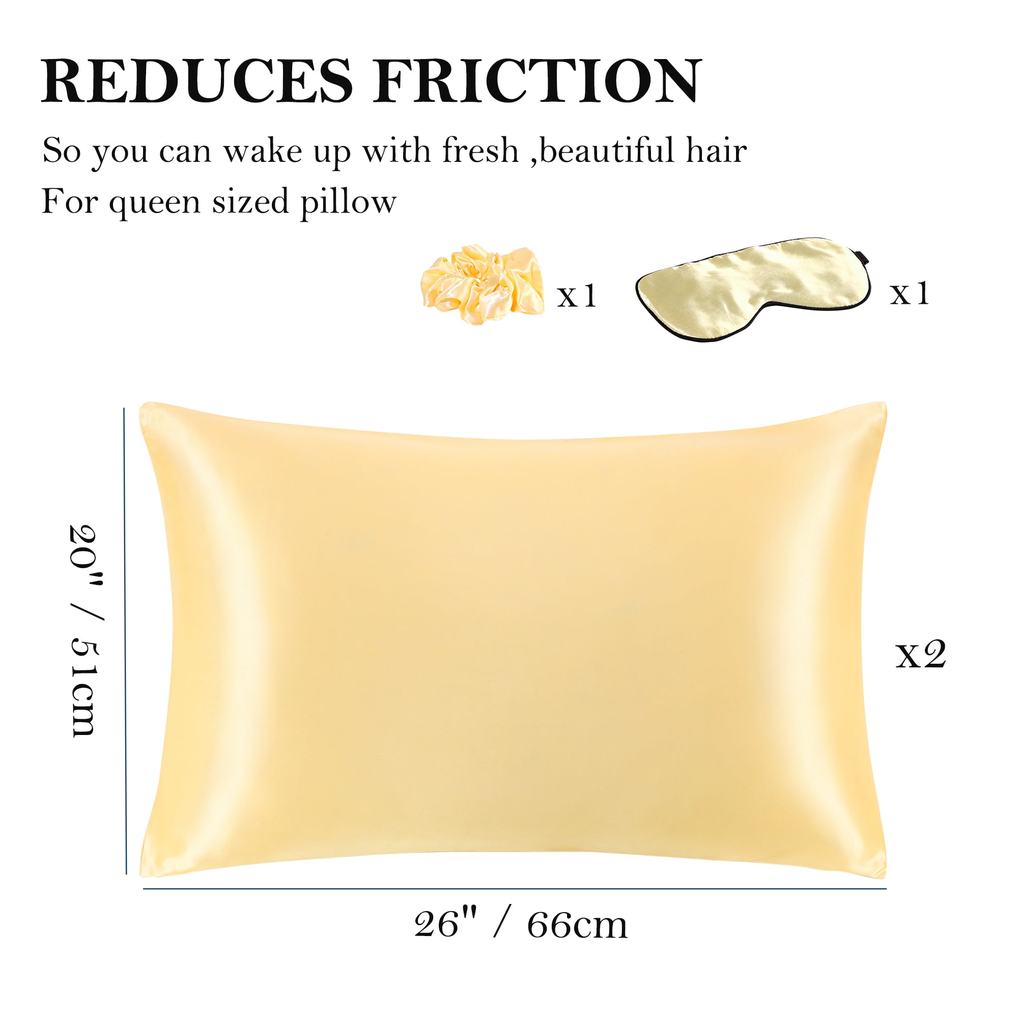 Unique Bargains Durable Soft Zippered Closure Set of 2 Satin Pillowcase Gold Standard(20"x26")
