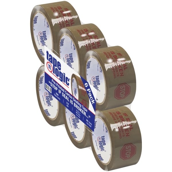 Tape Logic® Stop If Seal Is Broken Preprinted Carton-Sealing Tape, 3' Core, 2' x 55 Yd., Red/Tan, Case Of 6