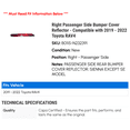 thumbnail image 2 of Right Passenger Side Bumper Cover Reflector - Compatible with 2019 - 2022 Toyota RAV4 2020 2021, 2 of 2