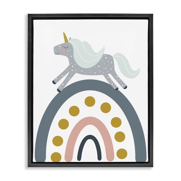 Stupell Industries Eclectic Neutral Unicorn over Rainbow Black Floating Frame Canvas Art, 17 x 21, by Alina Sagirova