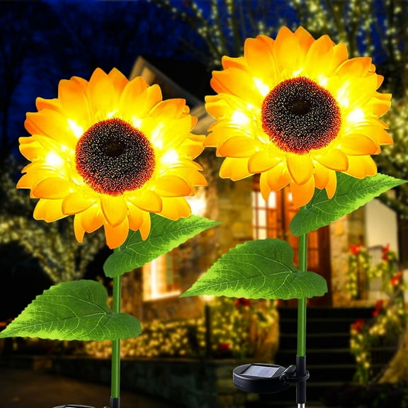 2 Pack Sunflower Solar Lights, Outdoor Decorative LED Solar Garden Lights for Landscape Patio Lawn Yard Decoration